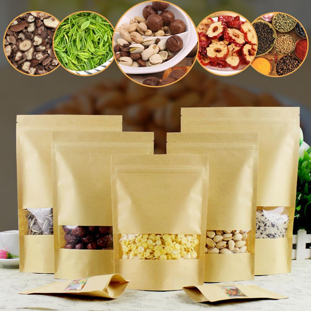 Food Storage Bag - Kraft-Lebensmittelbeutel mit transparentem Fenster, wiederverwendbare Snack-Aufbewahrung,