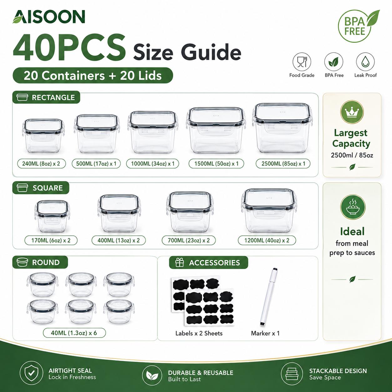 40-teiliges Set luftdichter Le – Food Storage Labels Bewertung und Preis